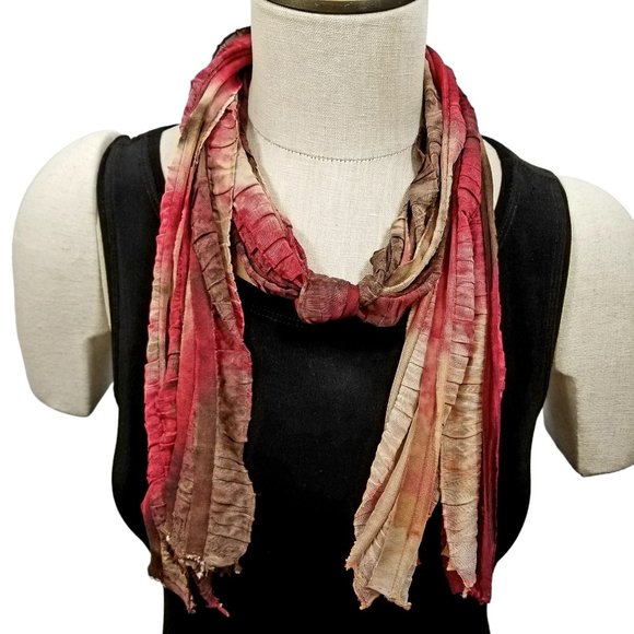 Burgundy Brown Cream Tiedye Flutter Scarf Lightweight Women Accessory Muliwear - Picture 3 of 5